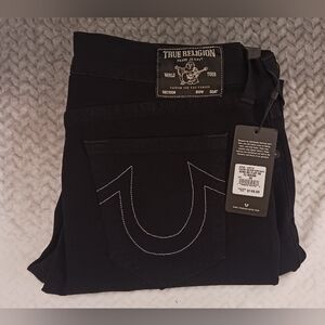 True Religion Men's Black Jeans with White Stitching